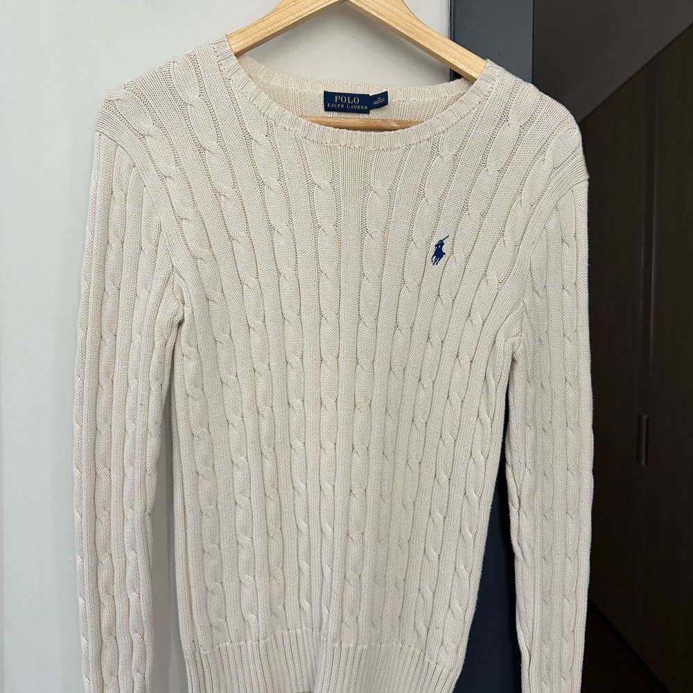 Ralph Lauren Cream Cable Knit Crewneck Sweater